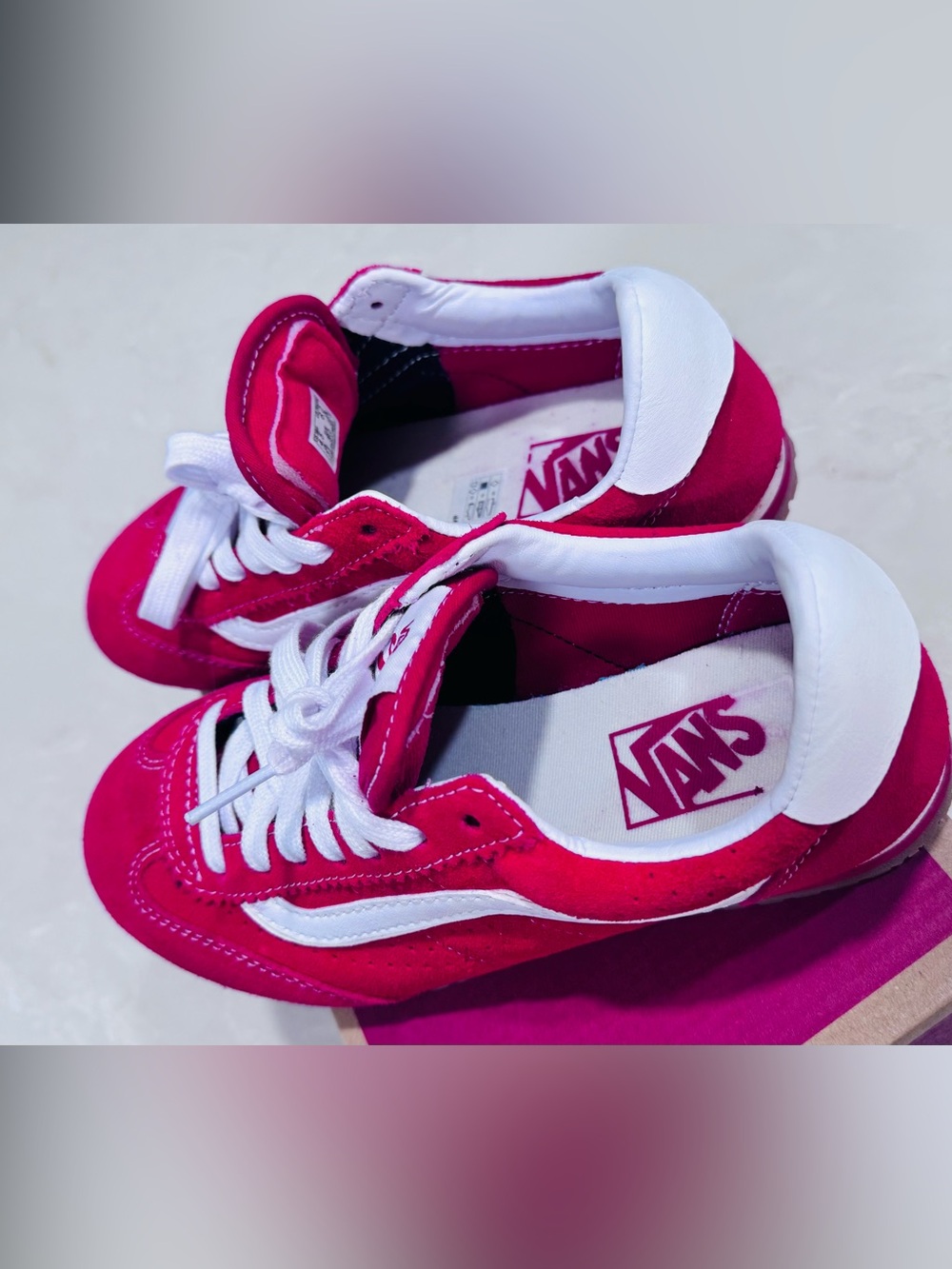 Vans Kids Red Suede Sneakers with White Stripe - Picture 6 of 7
